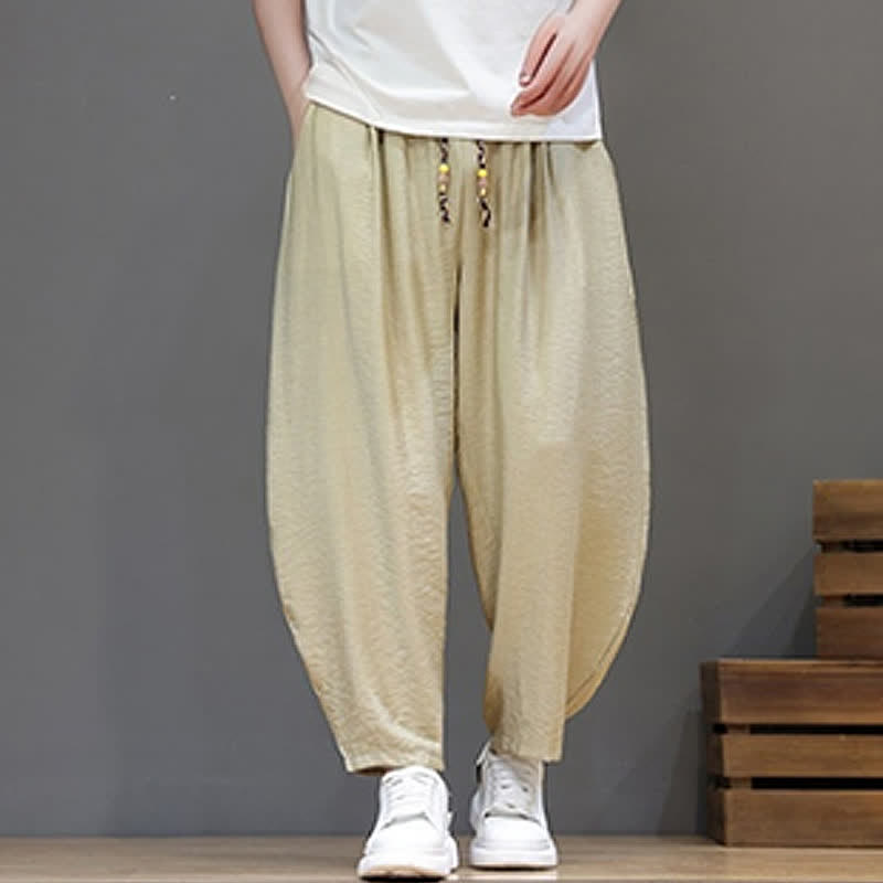 Buddha Stones Summer Casual Minimalist Drawstring Solid Cropped Pants Men's Harem Pants With Pocket - image 32