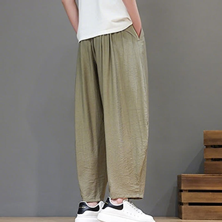 Buddha Stones Summer Casual Minimalist Drawstring Solid Cropped Pants Men's Harem Pants With Pocket - image 26