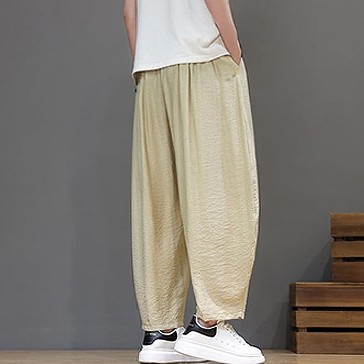 Buddha Stones Summer Casual Minimalist Drawstring Solid Cropped Pants Men's Harem Pants With Pocket - image 35