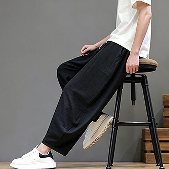 Buddha Stones Summer Casual Minimalist Drawstring Solid Cropped Pants Men's Harem Pants With Pocket - image 16
