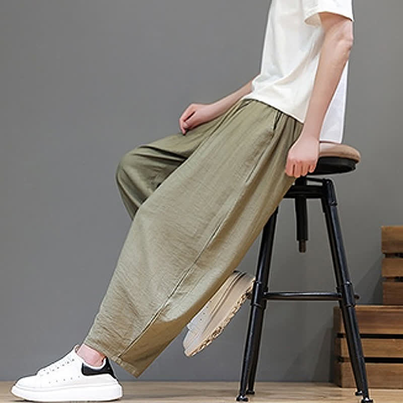 Buddha Stones Summer Casual Minimalist Drawstring Solid Cropped Pants Men's Harem Pants With Pocket - image 24
