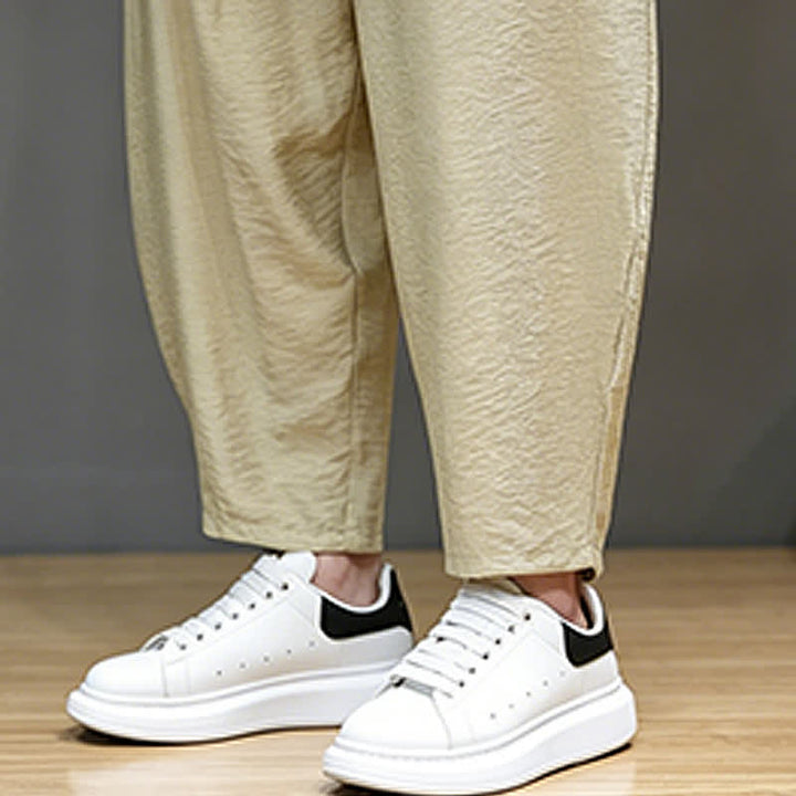 Buddha Stones Summer Casual Minimalist Drawstring Solid Cropped Pants Men's Harem Pants With Pocket - image 37