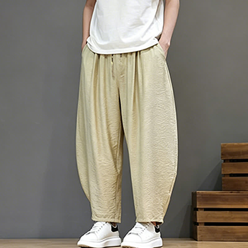 Buddha Stones Summer Casual Minimalist Drawstring Solid Cropped Pants Men's Harem Pants With Pocket - image 38