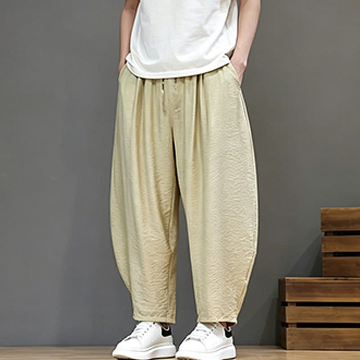 Buddha Stones Summer Casual Minimalist Drawstring Solid Cropped Pants Men's Harem Pants With Pocket - image 38