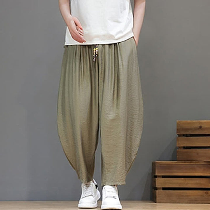Buddha Stones Summer Casual Minimalist Drawstring Solid Cropped Pants Men's Harem Pants With Pocket - image 22