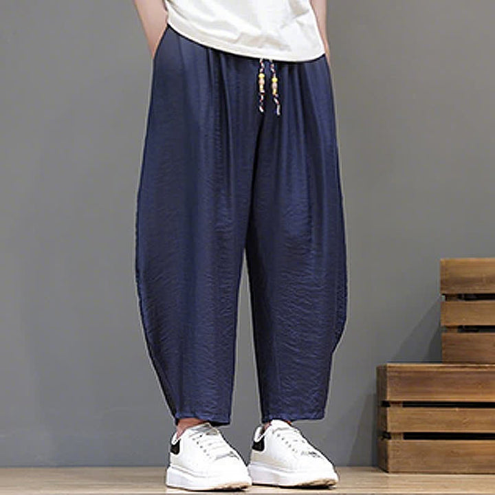 Buddha Stones Summer Casual Minimalist Drawstring Solid Cropped Pants Men's Harem Pants With Pocket - image 7