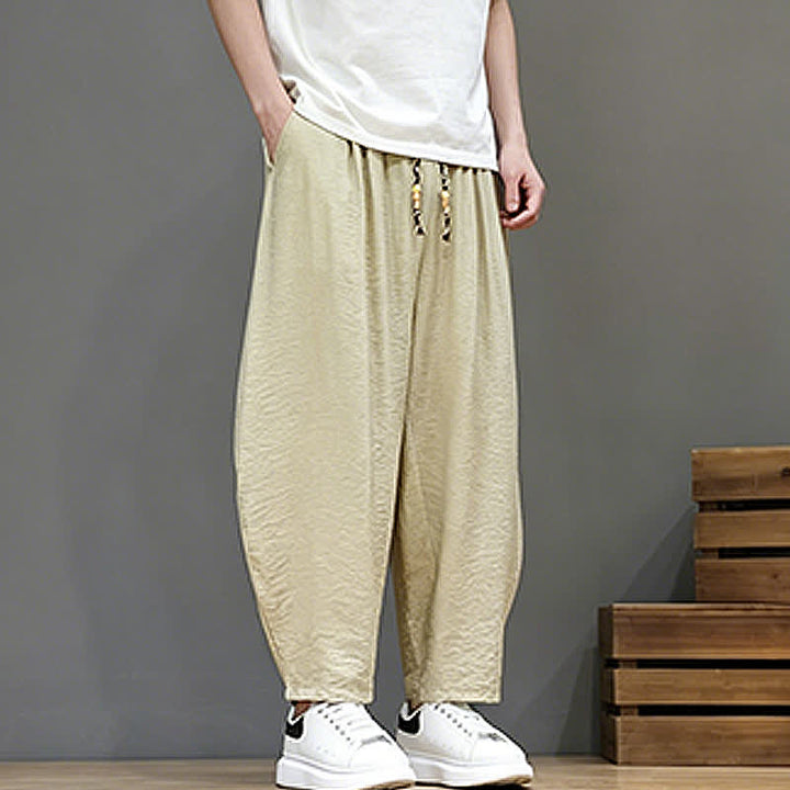 Buddha Stones Summer Casual Minimalist Drawstring Solid Cropped Pants Men's Harem Pants With Pocket - image 39