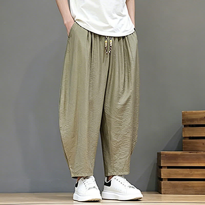 Buddha Stones Summer Casual Minimalist Drawstring Solid Cropped Pants Men's Harem Pants With Pocket - image 28