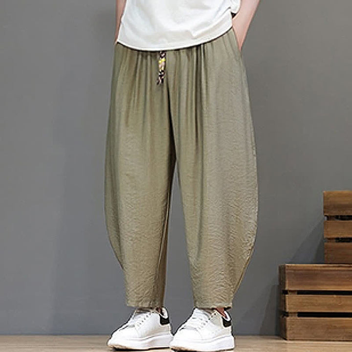 Buddha Stones Summer Casual Minimalist Drawstring Solid Cropped Pants Men's Harem Pants With Pocket - image 19