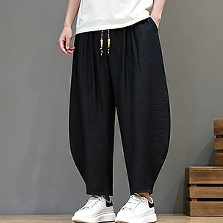 Buddha Stones Summer Casual Minimalist Drawstring Solid Cropped Pants Men's Harem Pants With Pocket - image 15