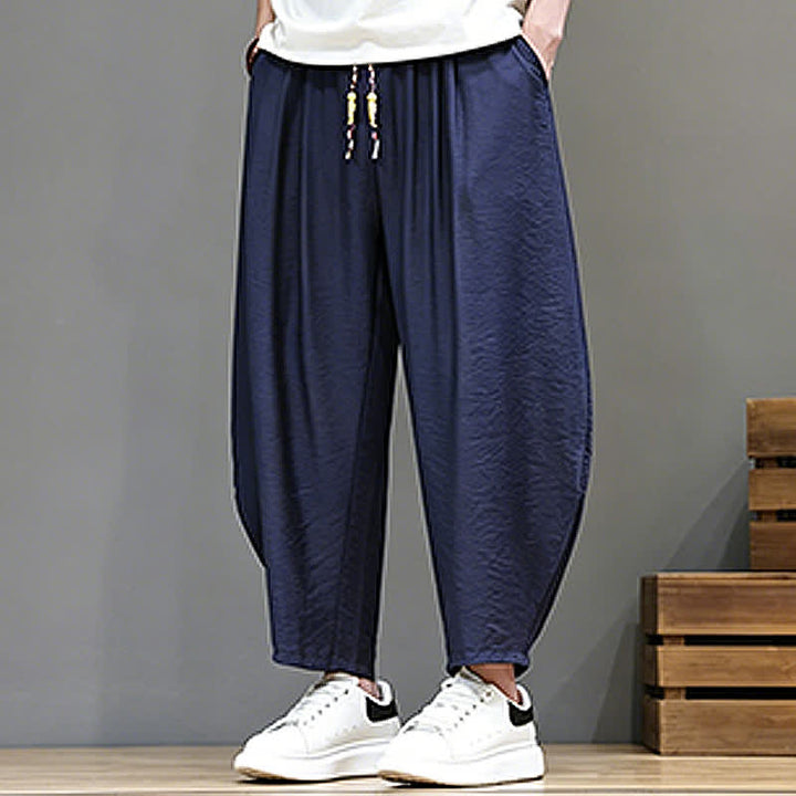 Buddha Stones Summer Casual Minimalist Drawstring Solid Cropped Pants Men's Harem Pants With Pocket - image 3