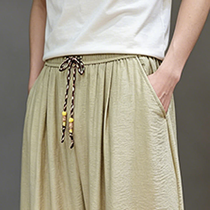 Buddha Stones Summer Casual Minimalist Drawstring Solid Cropped Pants Men's Harem Pants With Pocket - image 39