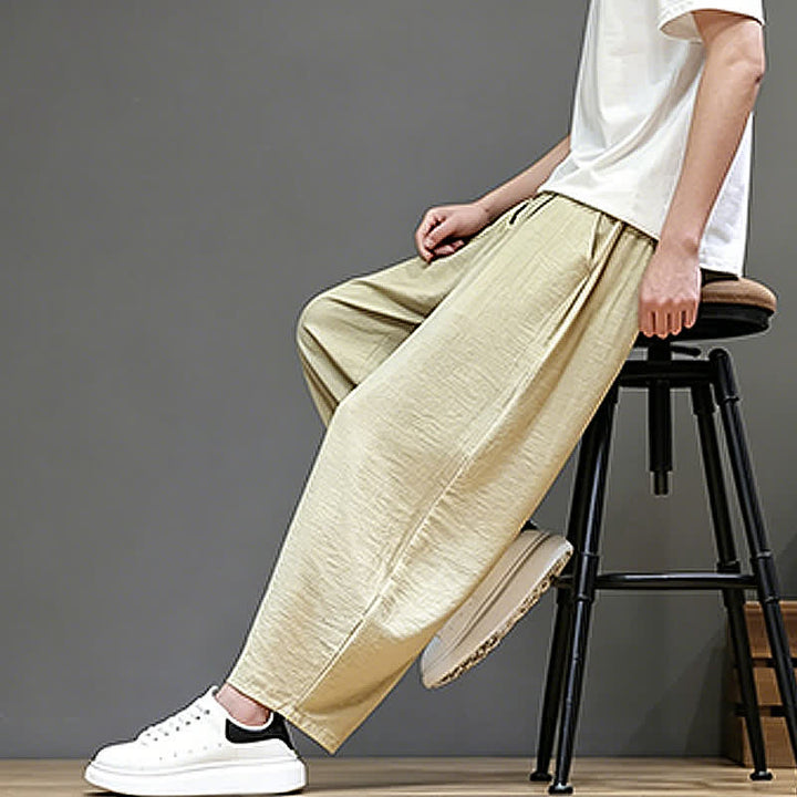 Buddha Stones Summer Casual Minimalist Drawstring Solid Cropped Pants Men's Harem Pants With Pocket - image 40