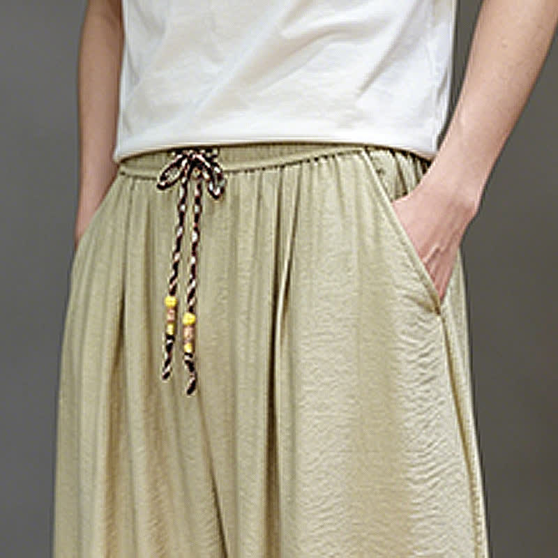 Buddha Stones Summer Casual Minimalist Drawstring Solid Cropped Pants Men's Harem Pants With Pocket - image 41