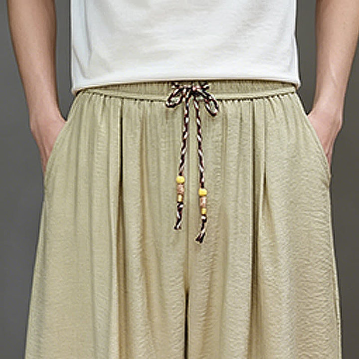 Buddha Stones Summer Casual Minimalist Drawstring Solid Cropped Pants Men's Harem Pants With Pocket - image 42