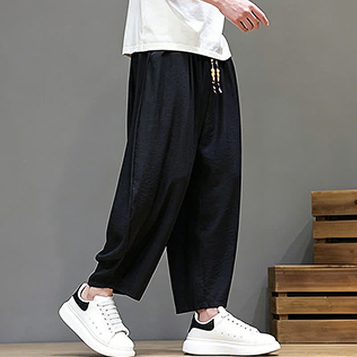 Buddha Stones Summer Casual Minimalist Drawstring Solid Cropped Pants Men's Harem Pants With Pocket - image 18