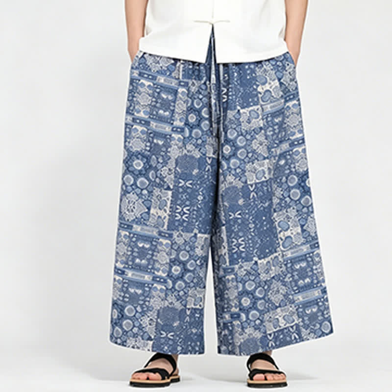 Buddha Stones Summer Boho Casual Drawstring Floral Capri Pants Men's Wide Leg Pants With Pocket - image 2