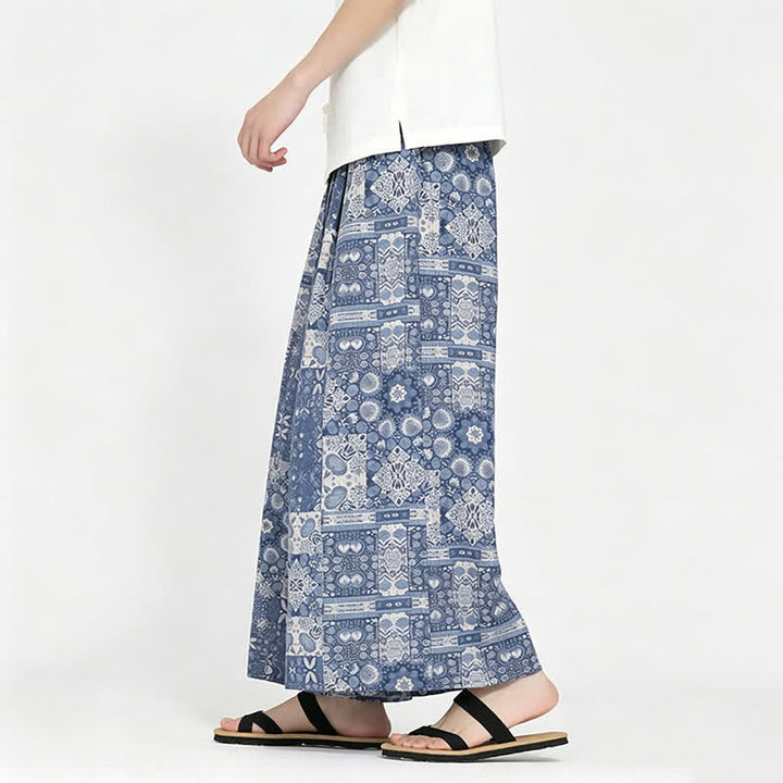 Buddha Stones Summer Boho Casual Drawstring Floral Capri Pants Men's Wide Leg Pants With Pocket - image 4