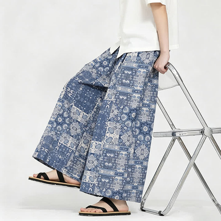 Buddha Stones Summer Boho Casual Drawstring Floral Capri Pants Men's Wide Leg Pants With Pocket - image 7
