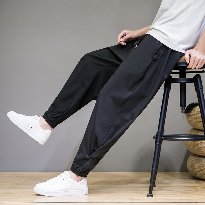 Buddha Stones Summer Casual Minimalist Drawstring Solid Capri Pants Men's Tapered Pants With Pocket - image 16