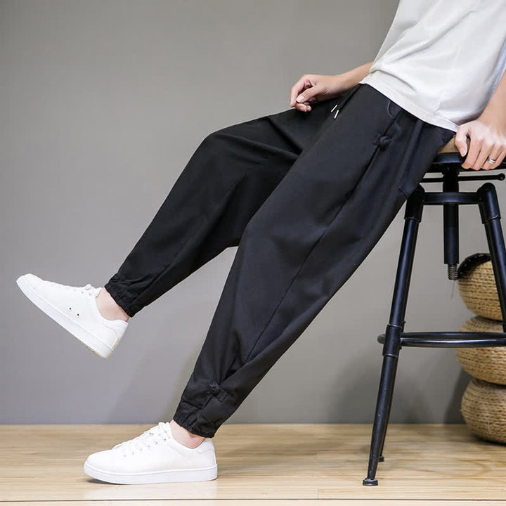 Buddha Stones Summer Casual Minimalist Drawstring Solid Capri Pants Men's Tapered Pants With Pocket - image 16