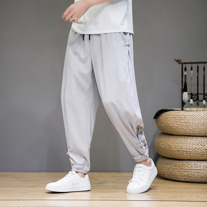 Buddha Stones Summer Casual Minimalist Drawstring Solid Capri Pants Men's Tapered Pants With Pocket - Gainsboro - US/UK/AU46, EU56 (5XL) - image 0
