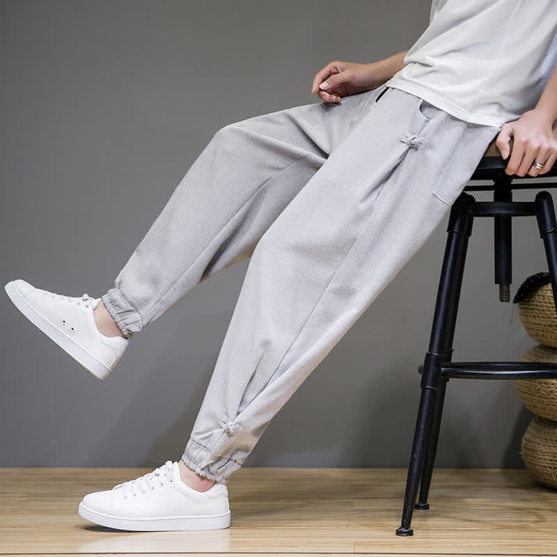 Buddha Stones Summer Casual Minimalist Drawstring Solid Capri Pants Men's Tapered Pants With Pocket - image 5