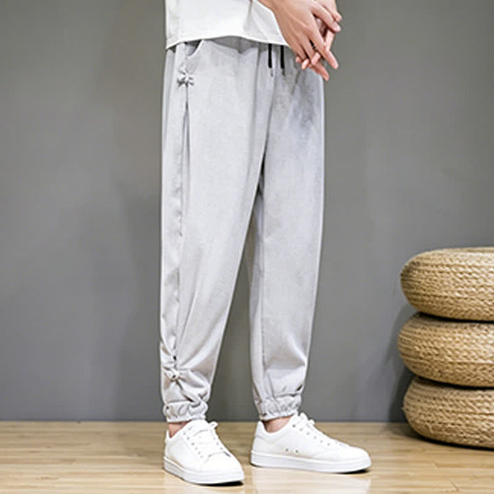 Buddha Stones Summer Casual Minimalist Drawstring Solid Capri Pants Men's Tapered Pants With Pocket - image 1