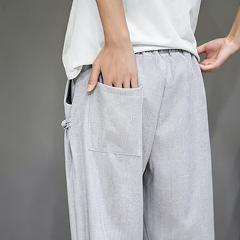 Buddha Stones Summer Casual Minimalist Drawstring Solid Capri Pants Men's Tapered Pants With Pocket - image 3