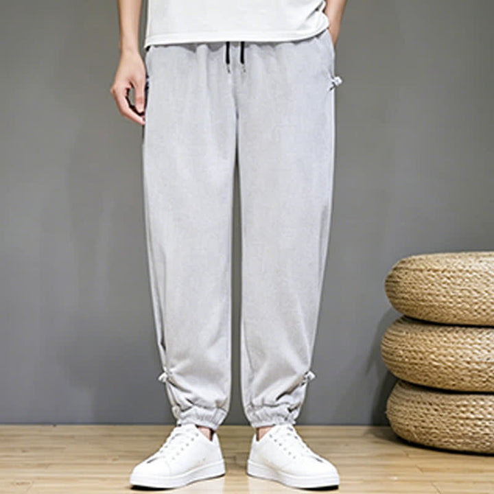 Buddha Stones Summer Casual Minimalist Drawstring Solid Capri Pants Men's Tapered Pants With Pocket - image 9