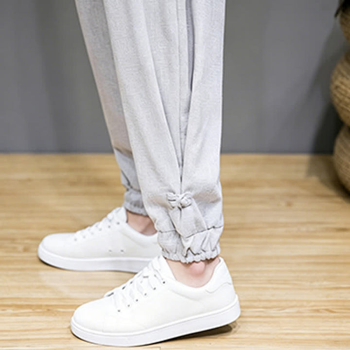 Buddha Stones Summer Casual Minimalist Drawstring Solid Capri Pants Men's Tapered Pants With Pocket - image 14