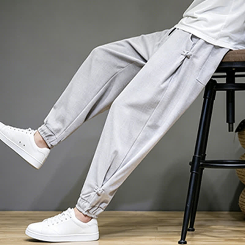 Buddha Stones Summer Casual Minimalist Drawstring Solid Capri Pants Men's Tapered Pants With Pocket - image 7