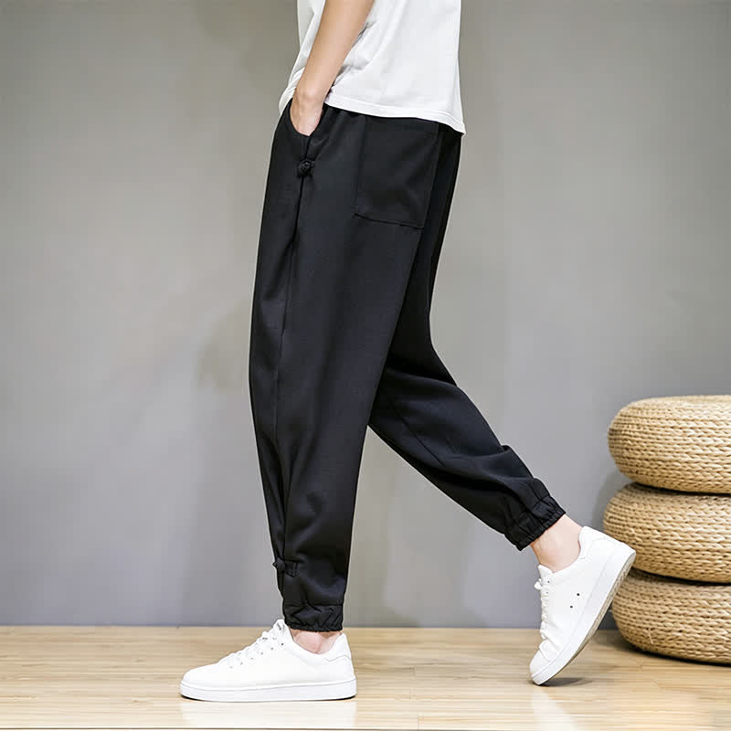 Buddha Stones Summer Casual Minimalist Drawstring Solid Capri Pants Men's Tapered Pants With Pocket - Black - US/UK/AU46, EU56 (5XL) - image 15