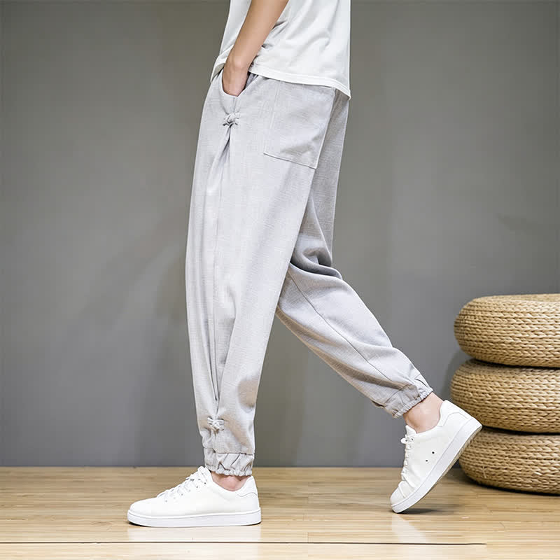 Buddha Stones Summer Casual Minimalist Drawstring Solid Capri Pants Men's Tapered Pants With Pocket - image 11