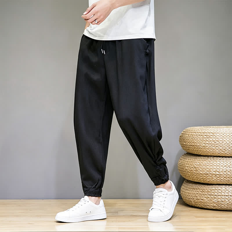 Buddha Stones Summer Casual Minimalist Drawstring Solid Capri Pants Men's Tapered Pants With Pocket - image 17