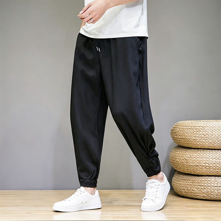 Buddha Stones Summer Casual Minimalist Drawstring Solid Capri Pants Men's Tapered Pants With Pocket - image 17