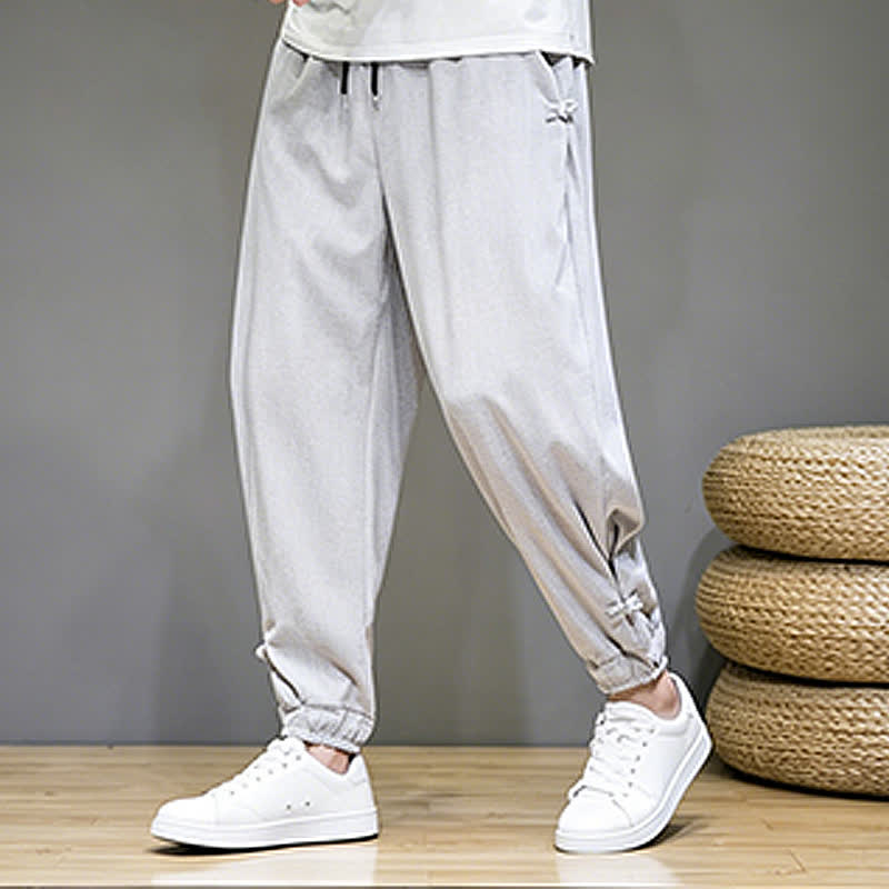 Buddha Stones Summer Casual Minimalist Drawstring Solid Capri Pants Men's Tapered Pants With Pocket - image 2