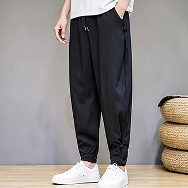 Buddha Stones Summer Casual Minimalist Drawstring Solid Capri Pants Men's Tapered Pants With Pocket - image 18