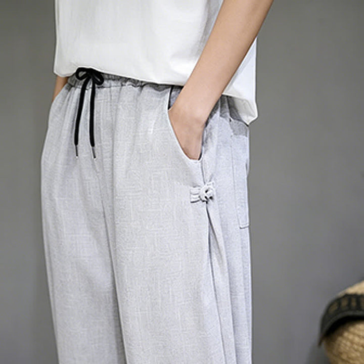 Buddha Stones Summer Casual Minimalist Drawstring Solid Capri Pants Men's Tapered Pants With Pocket - image 13
