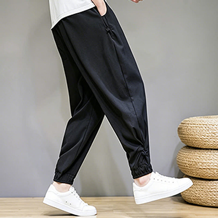 Buddha Stones Summer Casual Minimalist Drawstring Solid Capri Pants Men's Tapered Pants With Pocket - image 23