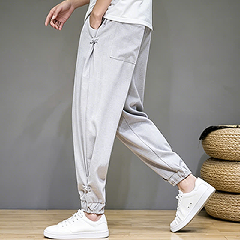 Buddha Stones Summer Casual Minimalist Drawstring Solid Capri Pants Men's Tapered Pants With Pocket - image 4
