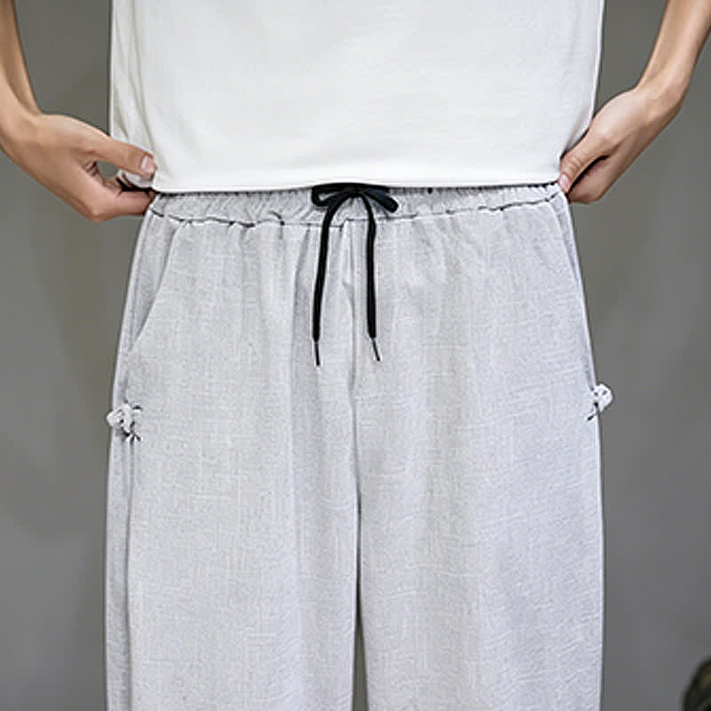 Buddha Stones Summer Casual Minimalist Drawstring Solid Capri Pants Men's Tapered Pants With Pocket - image 12