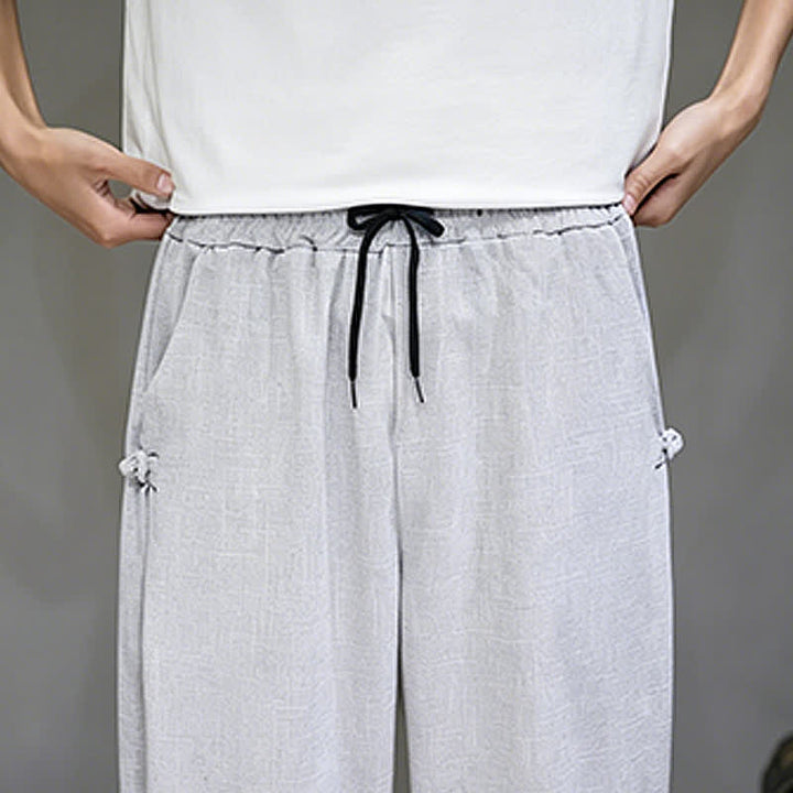 Buddha Stones Summer Casual Minimalist Drawstring Solid Capri Pants Men's Tapered Pants With Pocket - image 12