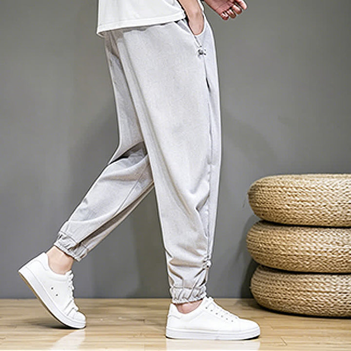 Buddha Stones Summer Casual Minimalist Drawstring Solid Capri Pants Men's Tapered Pants With Pocket - image 8