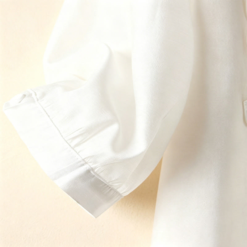 Buddha Stones Summer Elegant Vintage Button-up Solid Front Pleated Ruffle Women's Short Sleeve Shirts - image 25