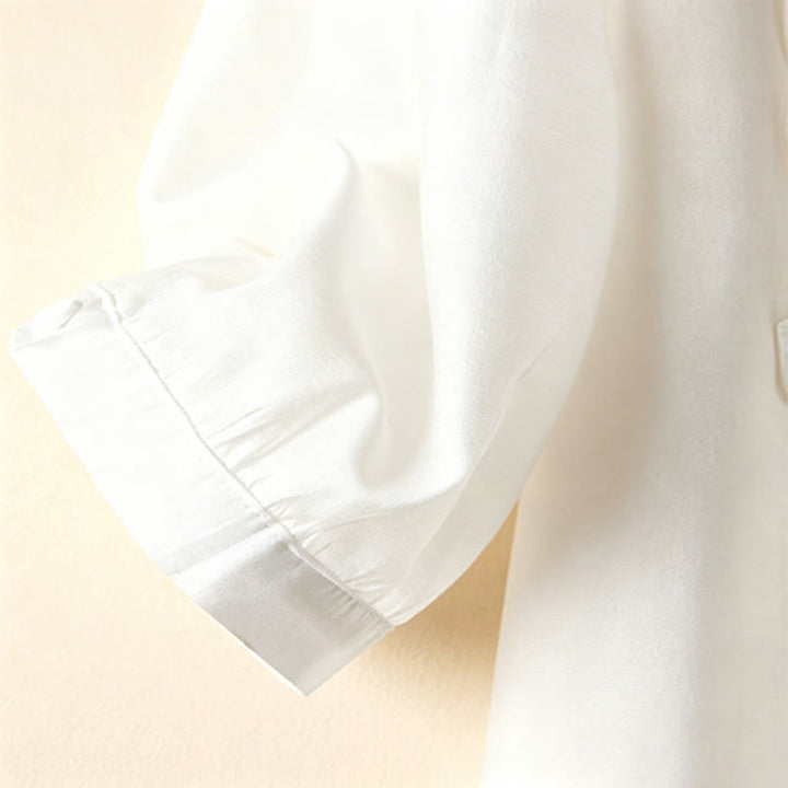 Buddha Stones Summer Elegant Vintage Button-up Solid Front Pleated Ruffle Women's Short Sleeve Shirts - image 25