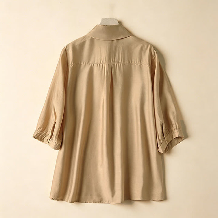 Buddha Stones Summer Elegant Vintage Button-up Solid Front Pleated Ruffle Women's Short Sleeve Shirts - image 13