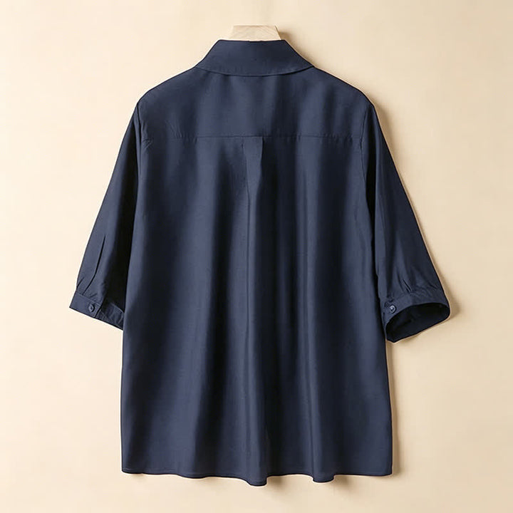Buddha Stones Summer Elegant Vintage Button-up Solid Front Pleated Ruffle Women's Short Sleeve Shirts - image 9