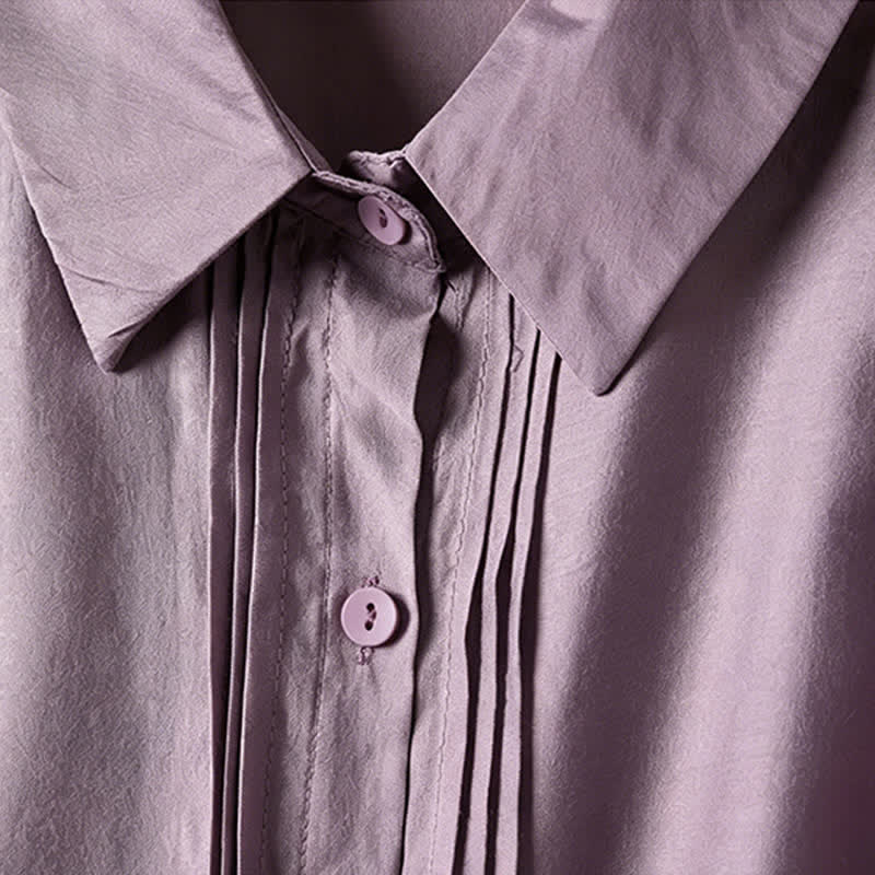 Buddha Stones Summer Elegant Vintage Button-up Solid Front Pleated Ruffle Women's Short Sleeve Shirts - image 3