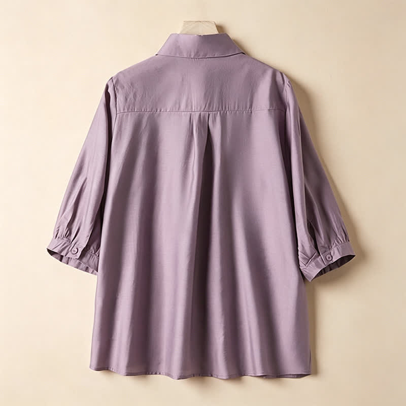 Buddha Stones Summer Elegant Vintage Button-up Solid Front Pleated Ruffle Women's Short Sleeve Shirts - image 1